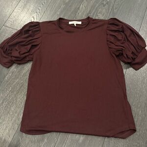 Frame Denim Deep Burgundy Short puffed Sleeve Top